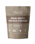 Package of Just Ingredients Bone Broth Protein Powder in chocolate flavor on a white background