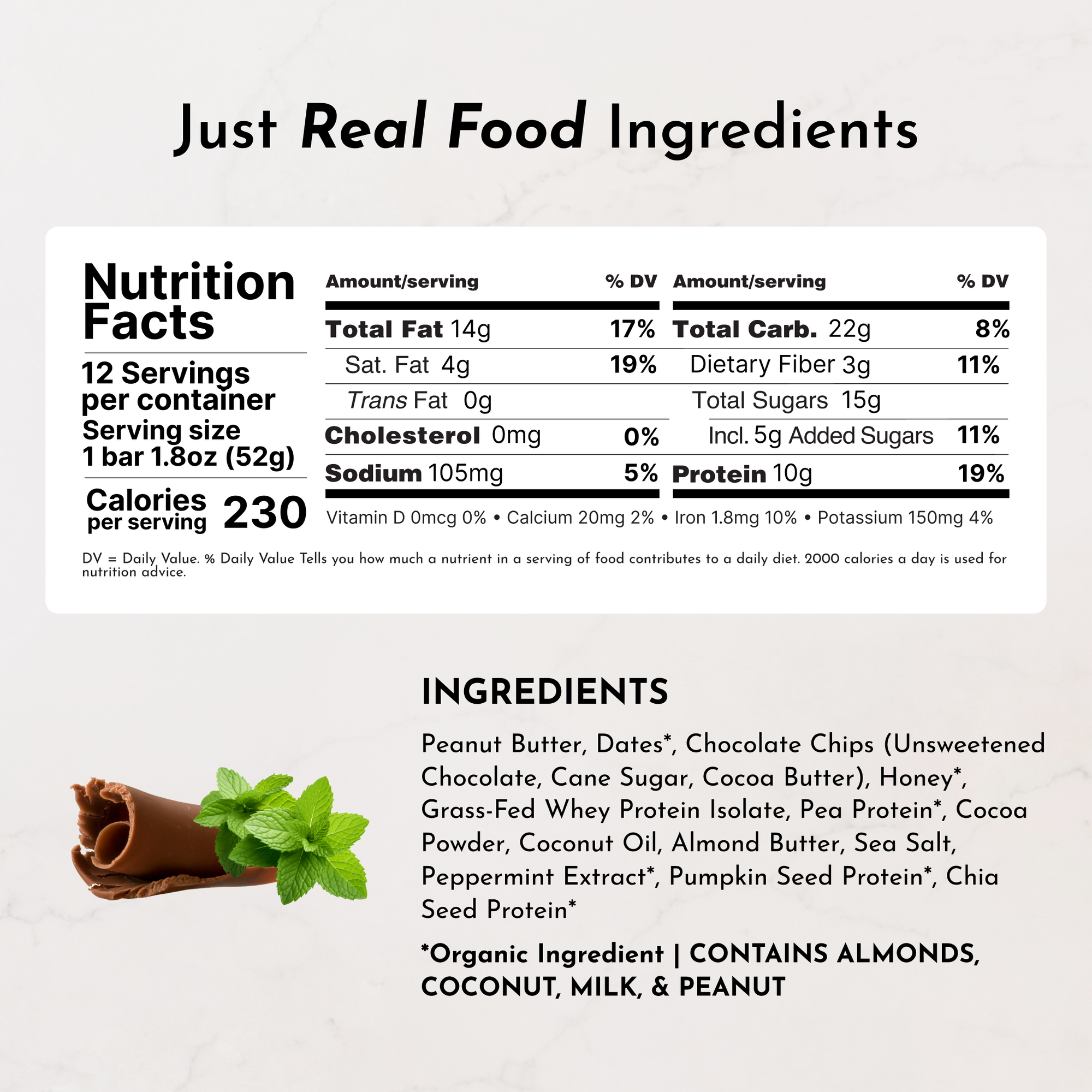 Mint Chocolate Protein Snack Bar (Box of 12) - Restocking December 10th