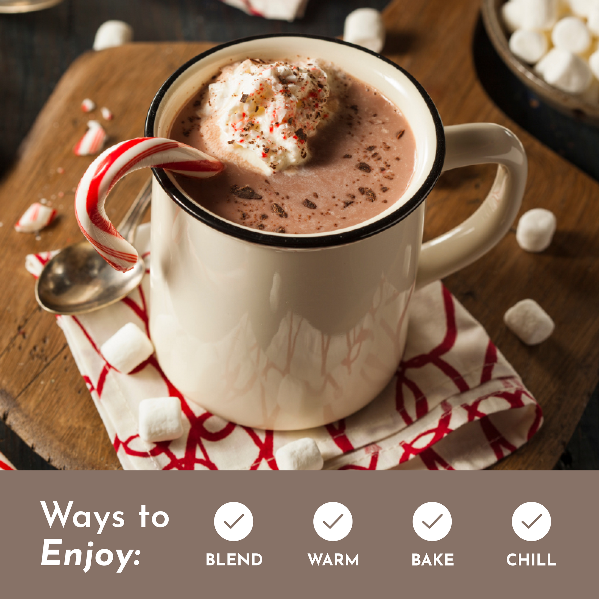 Ways to enjoy: blend, warm, bake, chill