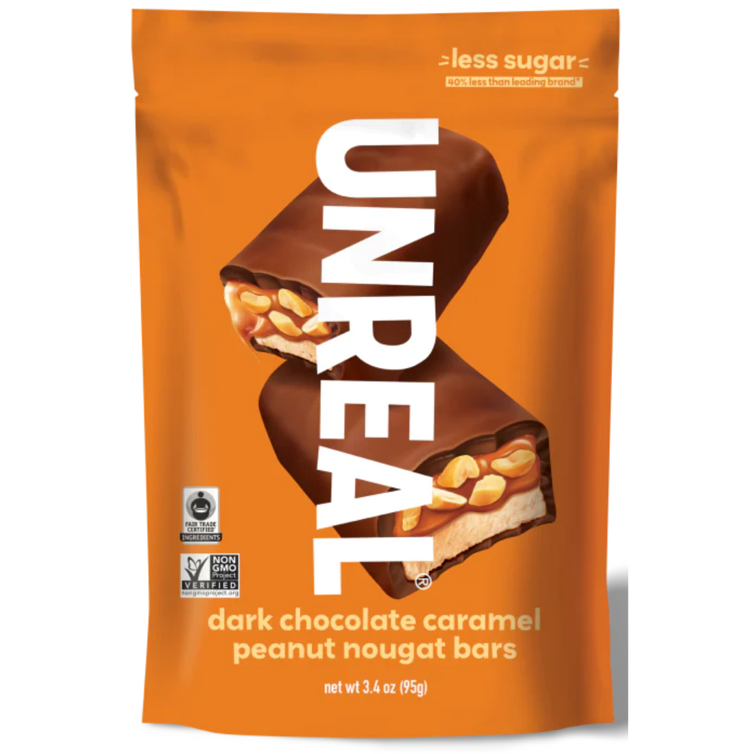 UNREAL CANDY DARK CHOCOLATE CARAMEL PEANUT NOUGAT BARS